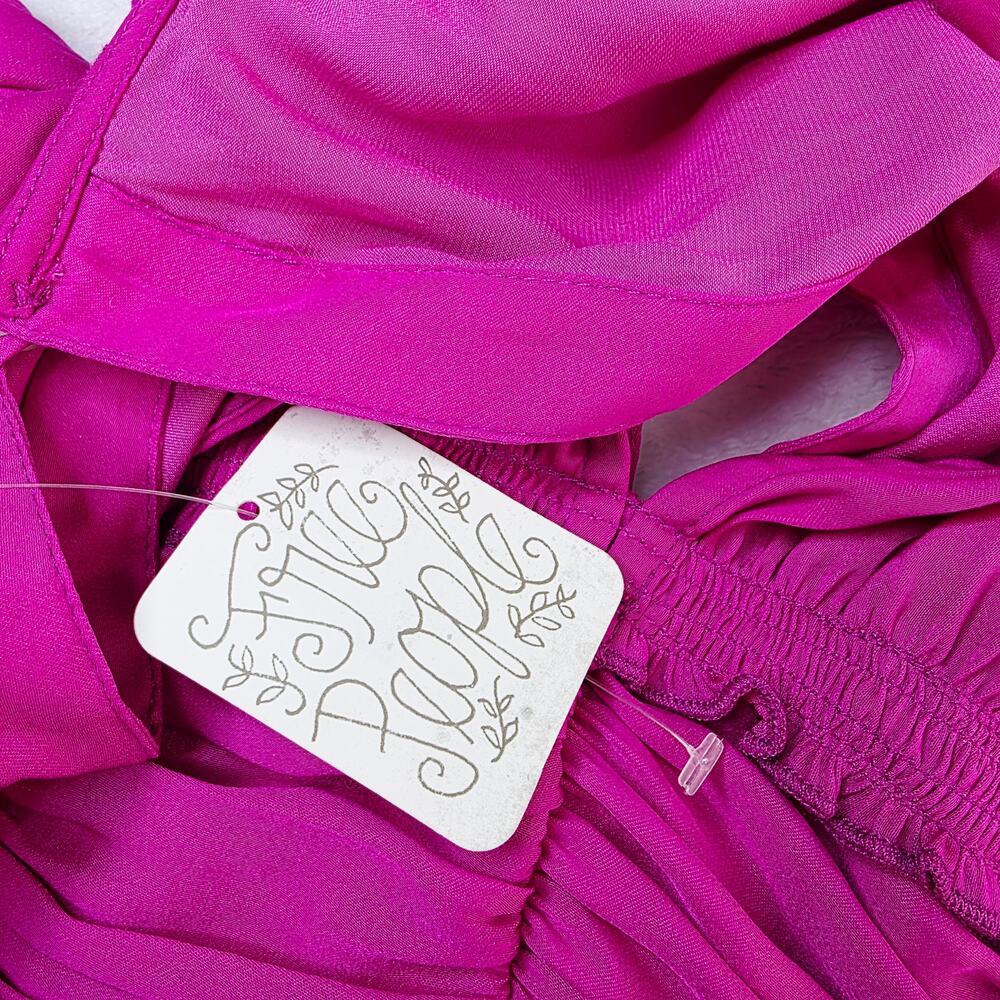 New Free People Crop Top Medium Satin Purple Ruched Tie Back Boho Y2K Festival - Picture 10 of 16